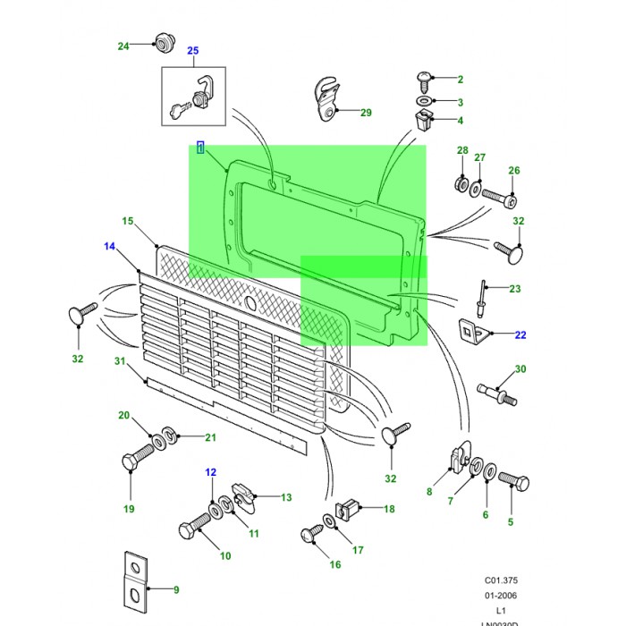 ASJ710060 | Cornice della griglia - Radiatore | Difensore 2002