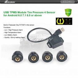  Erisin TPMS Module Car Tire Pressure 4 Sensor Alarm USB for Android 5.1+ Stereo