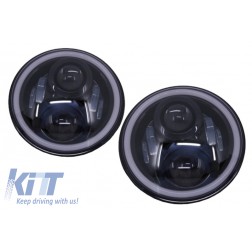 7 Inch CREE LED Headlights Angel Eye Amber Halo DRL Jeep Wrangler JK TJ LJ suitable for Land ROVER Defender Mercedes W463 Black