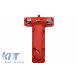 Emergency hammer with belt cutter, color: red