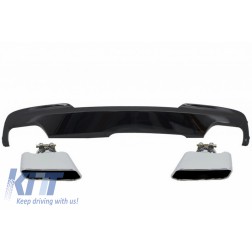 Double Outlet Air Diffuser Brilliant Black Edition with Exhaust Muffler Tips Sport M-Teck 550i V8 LCI Square suitable for BMW F10 F11 2011-2017