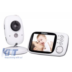 Xblitz Kinder Electronic Nanny Baby Monitor, Wireless, 2,4 GHZ, 3.2 Inch TFT LCD Screen , Night Vision, Bidirectional Communication, White