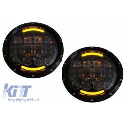 7 Inch CREE LED Headlights Angel Eye Amber Halo DRL Jeep Wrangler JK TJ LJ suitable for Land ROVER Defender Mercedes W463 Black