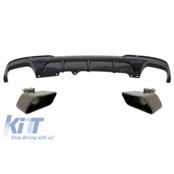 Double Outlet Air Diffuser suitable for BMW 5 Series F10 F11 (2011-2017) with Exhaust Muffler Tips M-Performance Design Piano Black