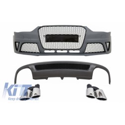 Front Bumper suitable for AUDI A4 B8 Facelift (2012-2015) with Rear Bumper Valance Air Diffuser and Exhaust Muffler Tips Tail Pipes RS4 Design