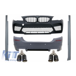 Body Kit suitable for BMW 5 Series F10 (2011-2017) Bumper with Side Skirts and Dual Twin Exhaust Muffler Tips Carbon Fiber M5 Design