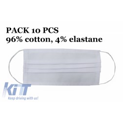 Package of 10 Reusable Mask with Folds 96% Cotton and 4% Elastane 2 Layers Unisex Washable
