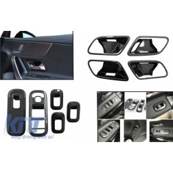 Car Window Glass Lift Switch Button Cover Trim with Inner Door Cover Handle Bowl Trim suitable for Mercedes A-Class W177 V177 (2018-Up) LHD Carbon