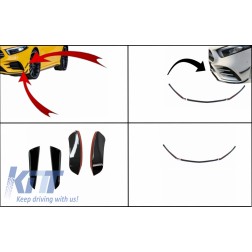 Front Bumper Flaps Side Fins Flacs suitable for MERCEDES A Class W177 V177 (04.2018-) with Front Bumper Lip Extension A35 Design Black Edition