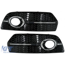Fog Lamp Covers Side Grilles suitable for Audi Q5 SUV 8R (2008-2011) RS Design Piano Black&Chrome
