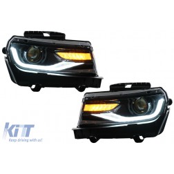 Headlights LED DRL suitable for Chevrolet Camaro (2014-2015) Sequential Amber Dynamic Turning Lights Conversion to 2016 Look