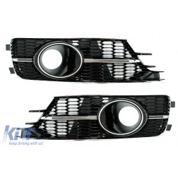 Bumper Lower Grille Covers Side Grilles suitable for AUDI A6 C7 4G Facelift (2015-2018) Piano Black&Chrome