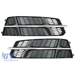 Bumper Lower Grille Covers Side Grilles suitable for AUDI A6 C7 4G S Line Facelift (2015-2018) Black&Chrome
