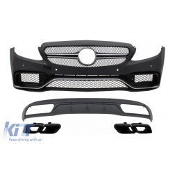 Front Bumper & Diffuser with Muffler Tips Black suitable for Mercedes C-Class W205 S205 (2014-2018) C63 Design