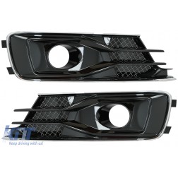 Bumper Lower Side Grilles Fog Lamp Covers suitable for AUDI A6 C7 4G Facelift (2015-2018) Black Edition