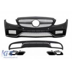 Front Bumper & Diffuser with Muffler Tips Chrome suitable for Mercedes C-Class W205 S205 (2014-2018) C63 Design