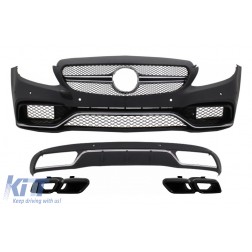 Front Bumper & Diffuser with Muffler Tips Black suitable for Mercedes C-Class W205 S205 (2014-2018) C63 Design