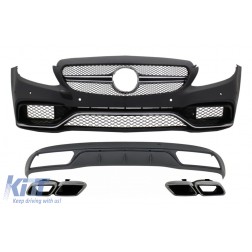 Front Bumper & Diffuser with Muffler Tips Chrome suitable for Mercedes C-Class W205 S205 (2014-2018) C63 Look