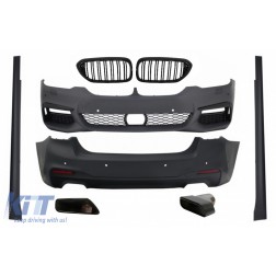 Complete Body Kit with Central Kidney Grilles Piano Black Double Stripe and Exhaust Muffler Tips suitable for BMW 5 Series G30 (2017-up) M-Tech Design