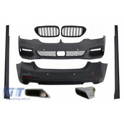 Complete Body Kit with Central Kidney Grilles Piano Black Double Stripe and Exhaust Muffler Tips suitable for BMW 5 Series G30 (2017-up) M-Tech Design