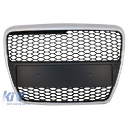 Badgeless Front Grille suitable for Audi A6 C6 (2004-2008) RS Design Matte Silver