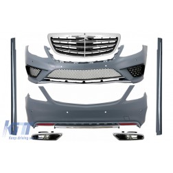 Body Kit with Exhaust Muffler Tips Chrome and Front Grille suitable for Mercedes S-Class W222 (2013-06.2017) S63 Design